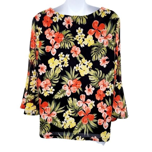 2/$20 Laura Petites Black & Red Flowers Top Blouse Size: XL - Picture 5 of 8
